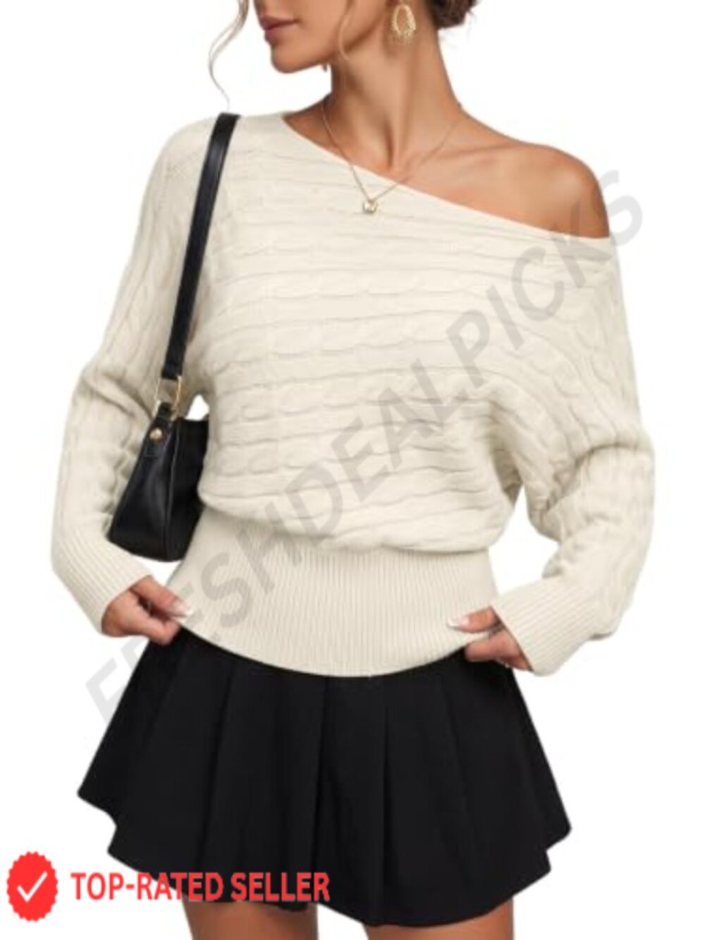 Women's Batwing Sleeve Cable Knit Pullover Sweater Relaxed Fit